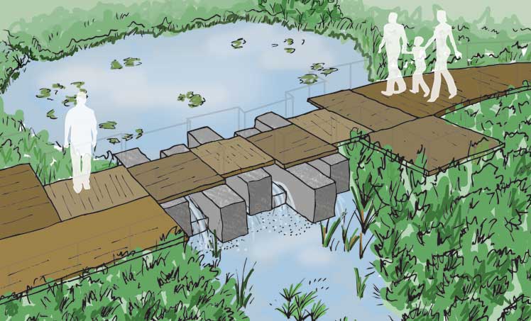 Rendering of a boardwalk spanning a wetland